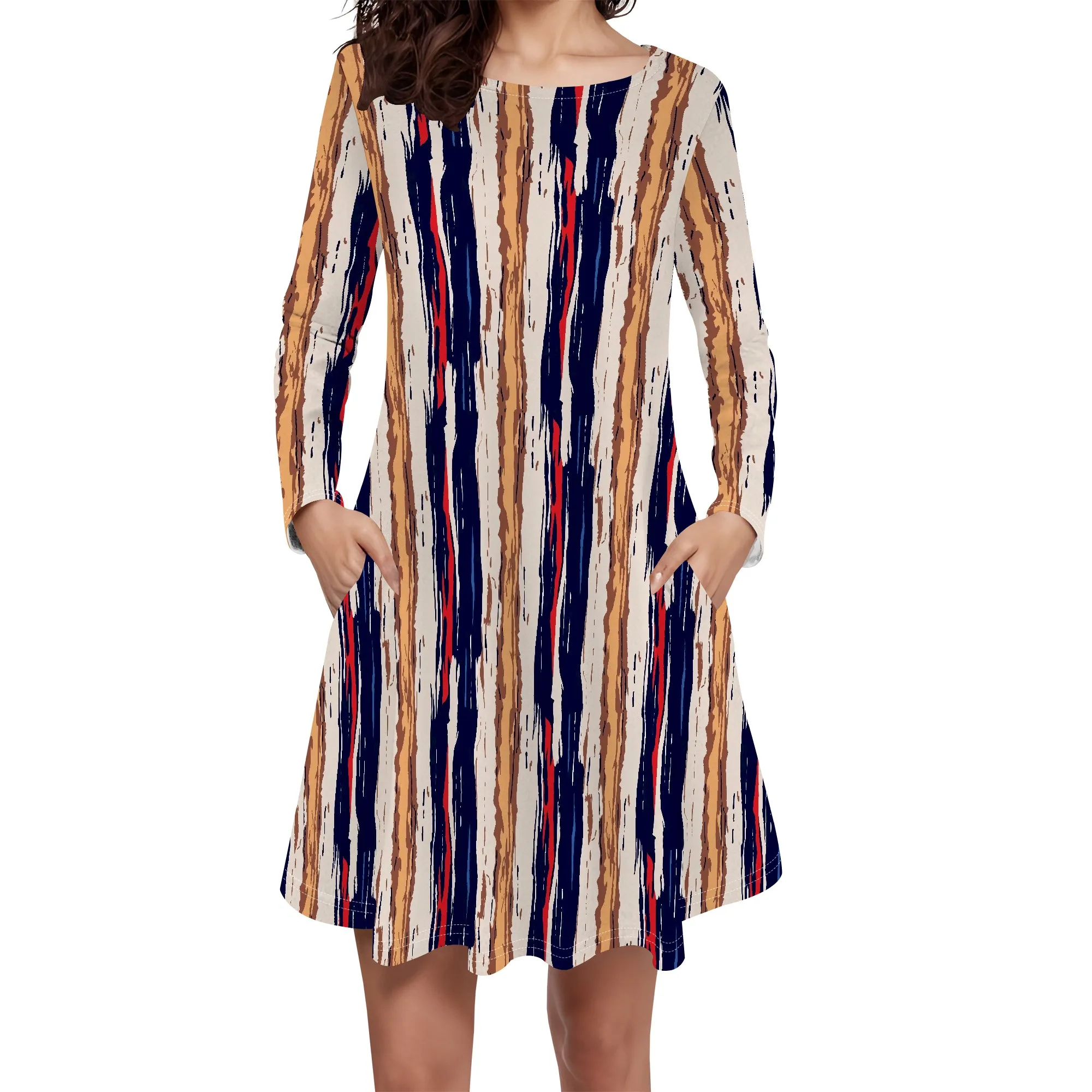 

Plus Size Women’s Casual Fall Mini Dress Long Sleeve Crewneck Style with Loose Fit and Pockets