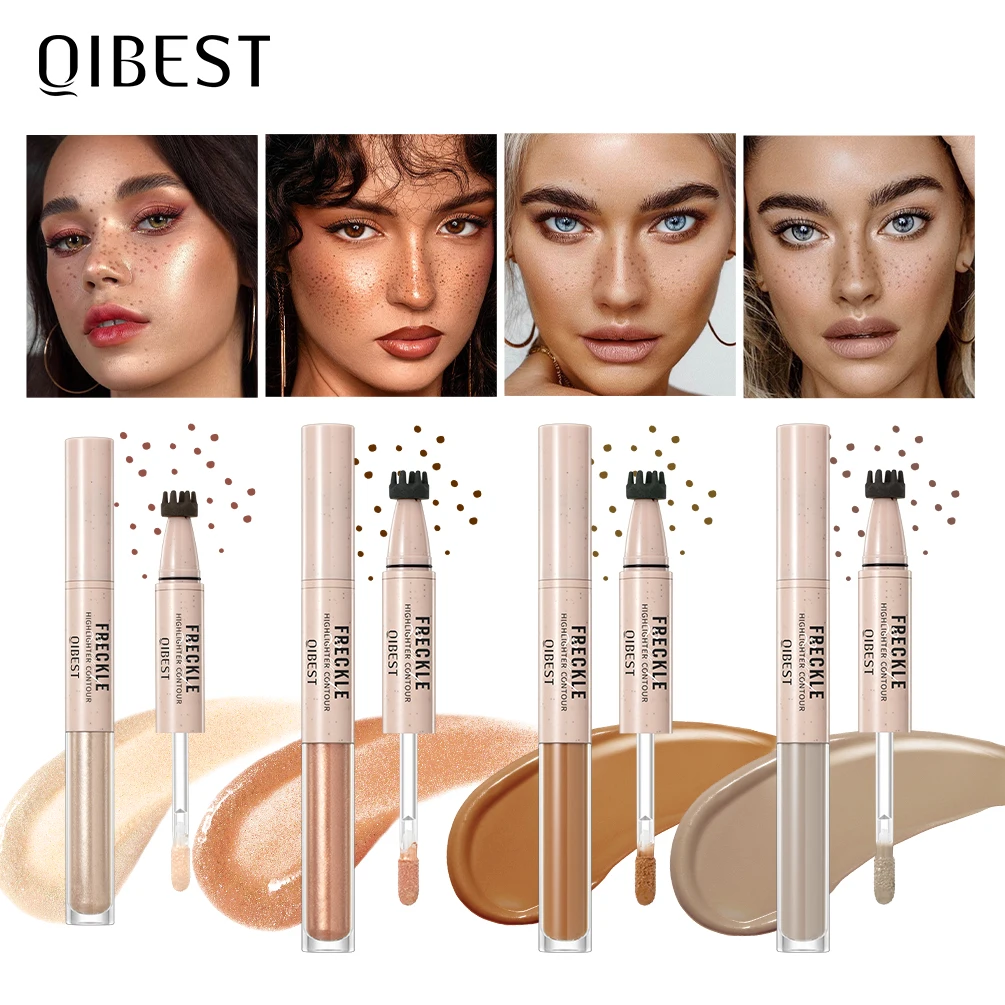 

QIBEST Double Head Freckles Pen Contour Waterproof Natural Simulation Makeup Lasting 2 In 1 Face Dot Spot Pen Highlight Stick