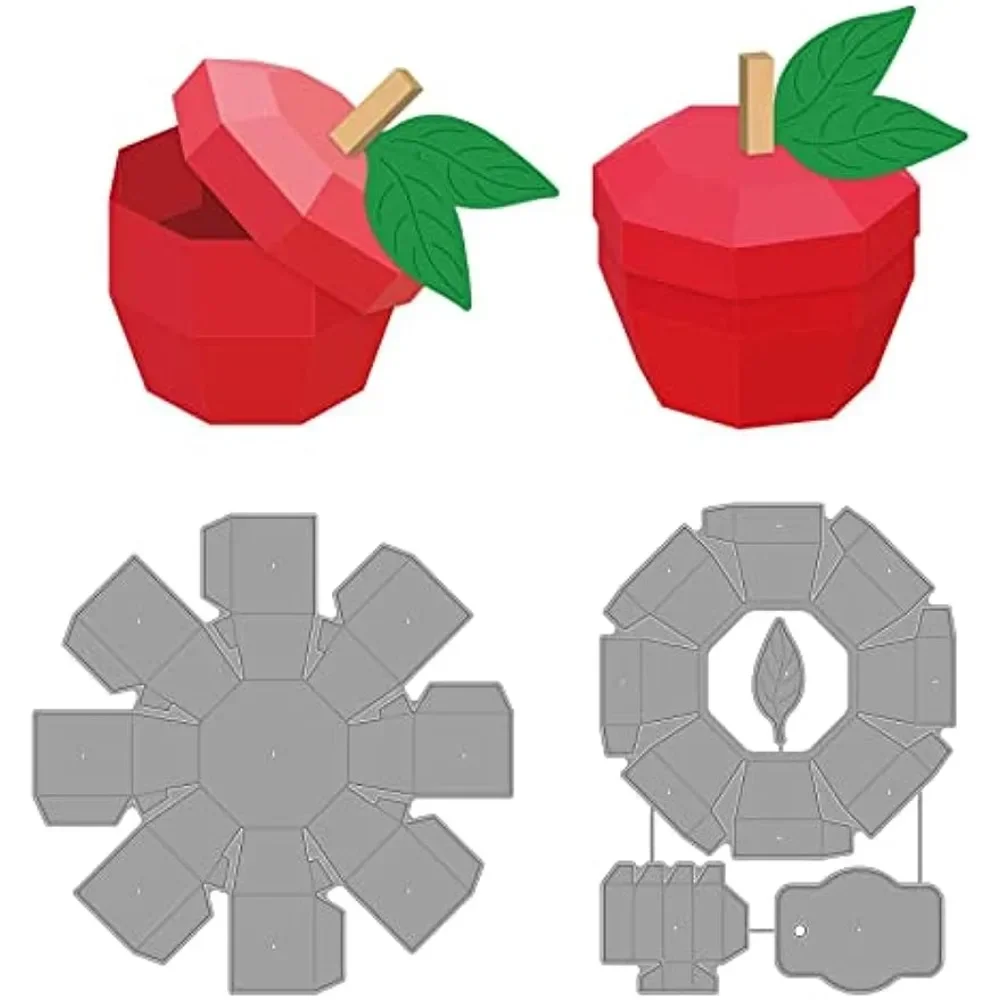 2Pcs 3D Fruit Gift Box Cutting Dies 3D Fruit Theme Decorations Embossing Stencils Template for Card Scrapbooking and DIY Craft