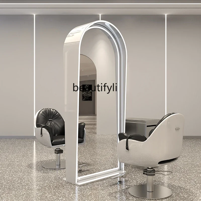 xx1Barber Shop Simple Hair Cut Single-Sided Hair Salon with LED Lights Stainless Steel Hair Dressing Table