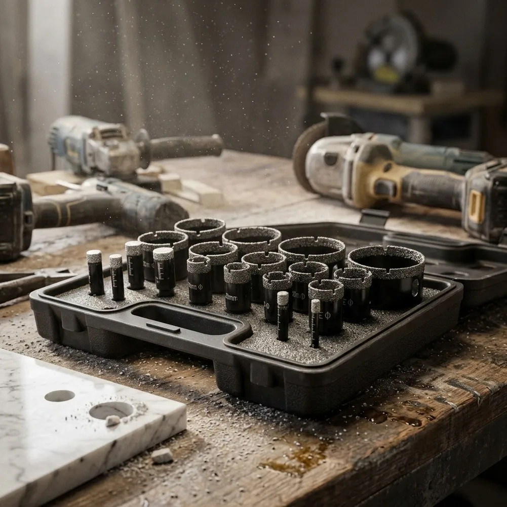 19-Piece Diamond-Tipped Drill Bit Set Designed for Granite For Marble Concrete and Natural Stone Drilling Tasks