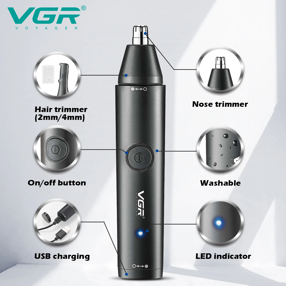 VGR Nose Trimmer Professional Hair Trimmer Portable IPX5 Waterproof Nose Cutting Machine Rechargeable Trimmer for Man V-613