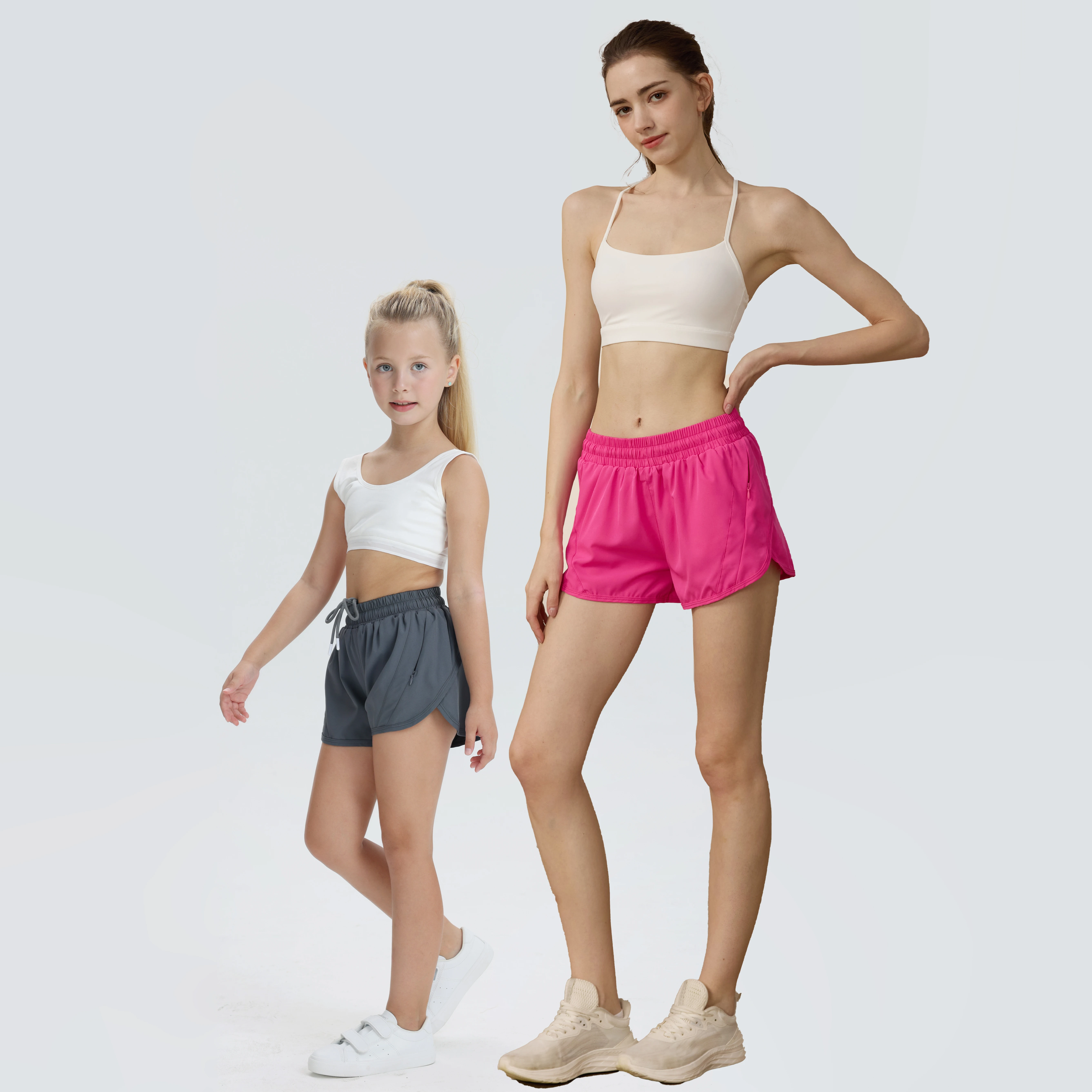 

Parent-child Clothing Athletic Yoga Shorts High Waisted Running Shorts 2 in 1 Drawstring Quick Dry Gym Zipper Pocket Sports Pant
