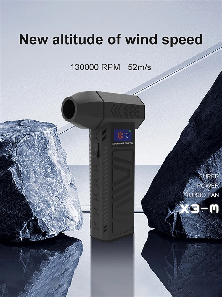 Mini Turbo Jet Fan High Speed Brushless Turbo Jet Fan 3 Speeds Violent Mode 52M/S/40M/S Max Wind Speed Type-C Fast Charging