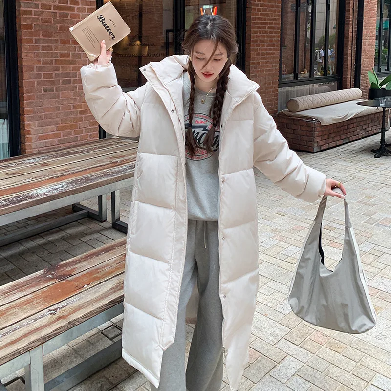 Long Parkas Coats Women Hooded Jackets Solid Long Sleeves Zipper Thick Loose Fit Oversize Office Lady Casual 2025 Autumn Winter