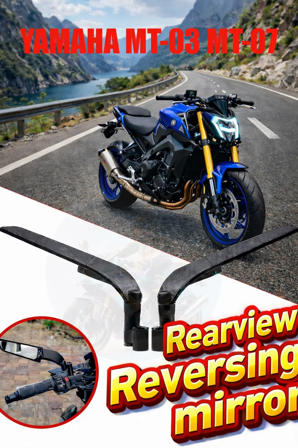 

Новые регулируемые боковые зеркала заднего вида с ветровыми накладками для мотоциклов YAMAHA MT-03 MT-07 MT-09 MT-10 2013-2024 годов выпуска