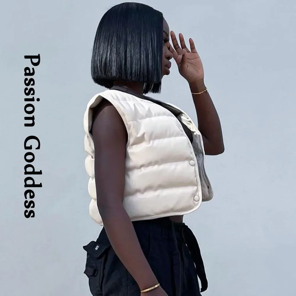 

Minimalism Clothes Women Sleeveless Puffer Jackets Single-breasted Bubble Coats Vest Warm Thick Parkas Down Solid Color Jackets