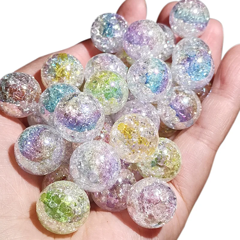 Fresh New UV Coated AB Transparent Colors Crackle Acrylic Jewelry Beads 16mm 200pcs Plastic Loose Round Necklace Gumball Beading