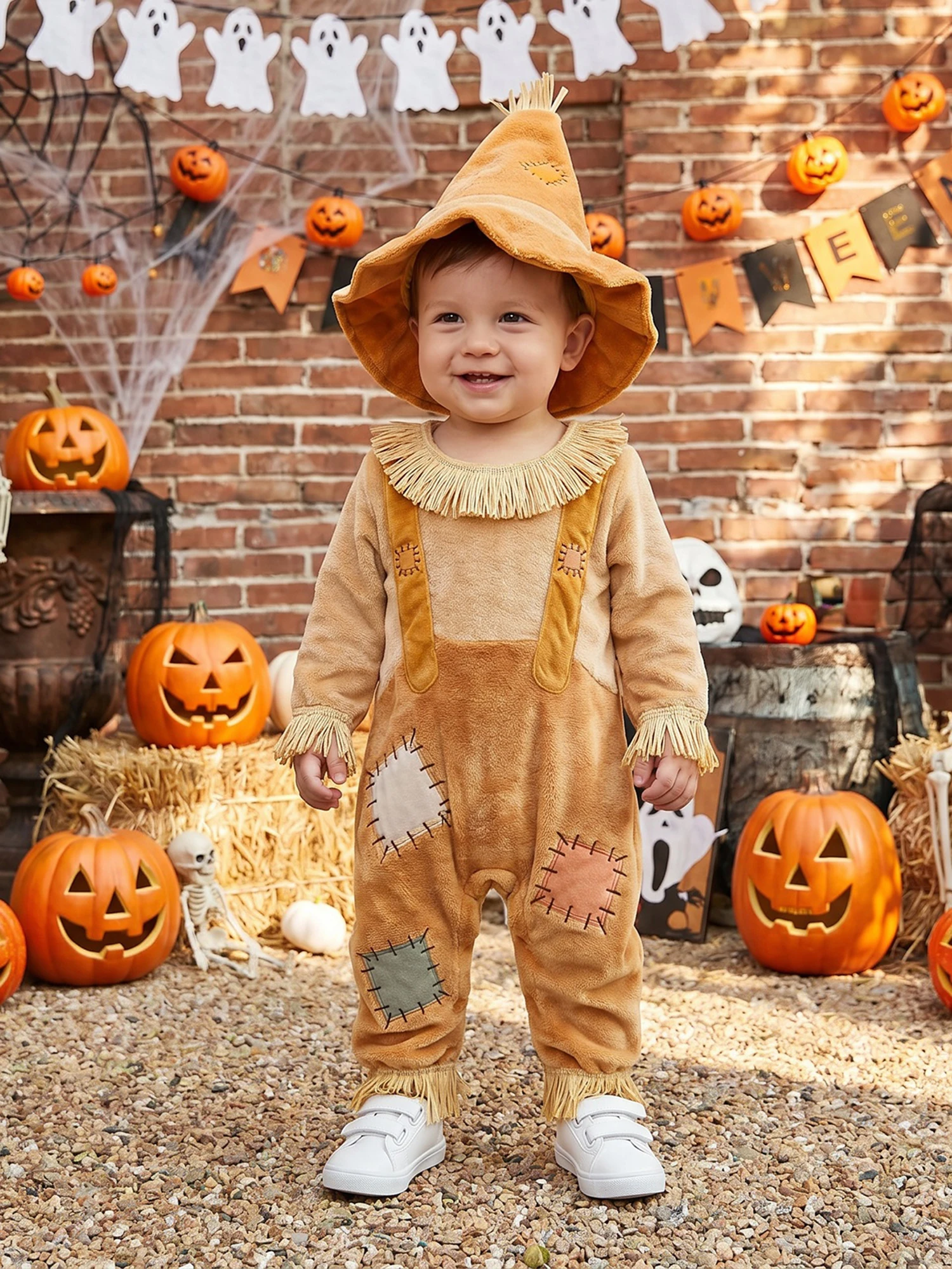 Hat Halloween Sleeve Sleeve Patchwork Scarecrow Costume Long Hat Set Sleeve Patchwork Jumpsuit Long Sleeve Patchwork Durable