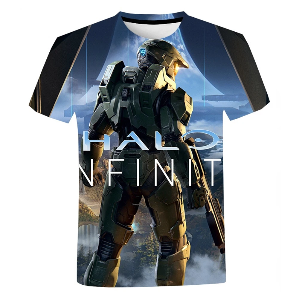 Game Halo 3D printed diamond armor print men's summer fashion casual short sleeved cool and domineering Harajuku street wear