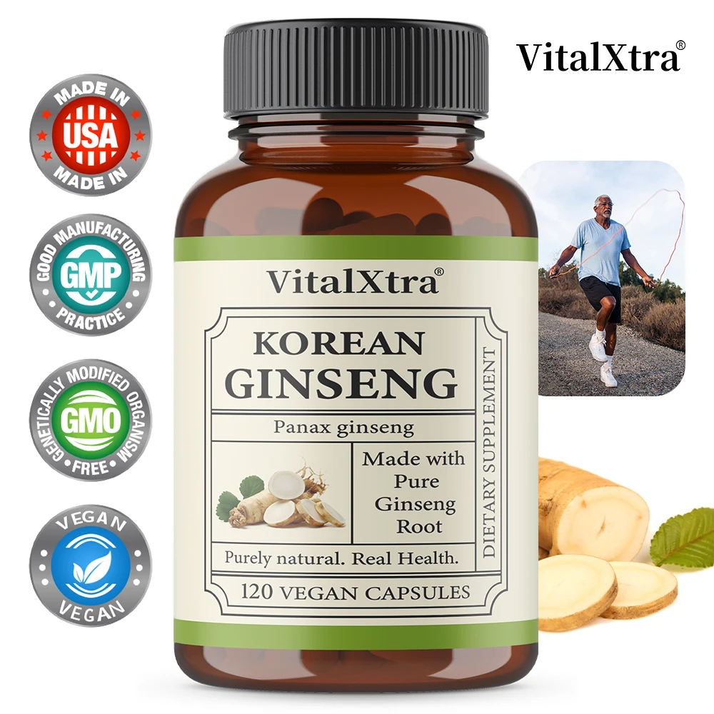 

Organic Korean Ginseng Root - 1000 Mg - Helps with Energy, Focus, and Vitality - 120 Vegetarian Capsules