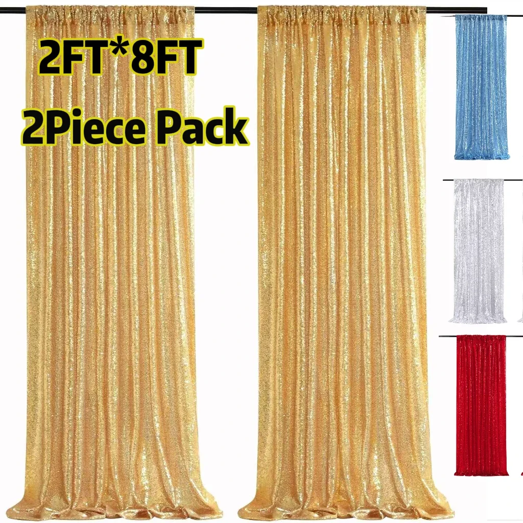 

2FTx8FT 2PCS Gold Sequin backdrop Curtain Panels Stage Wedding Party backdrop Drapes Baby Shower Curtain Photography Background