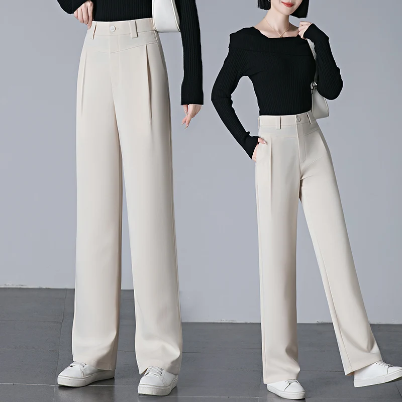 Pantalon décontracté taille haute pour femme, nouveau design polyvalent, coupe slim, tube droit, version étroite, jambes larges, pantalons longs, automne