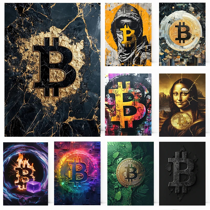 Póster artístico de Bitcoin Ethereum, impresiones de monedas virtuales, pintura en lienzo, imágenes artísticas de pared BTC, decoración de monedas virtuales para habitación del hogar