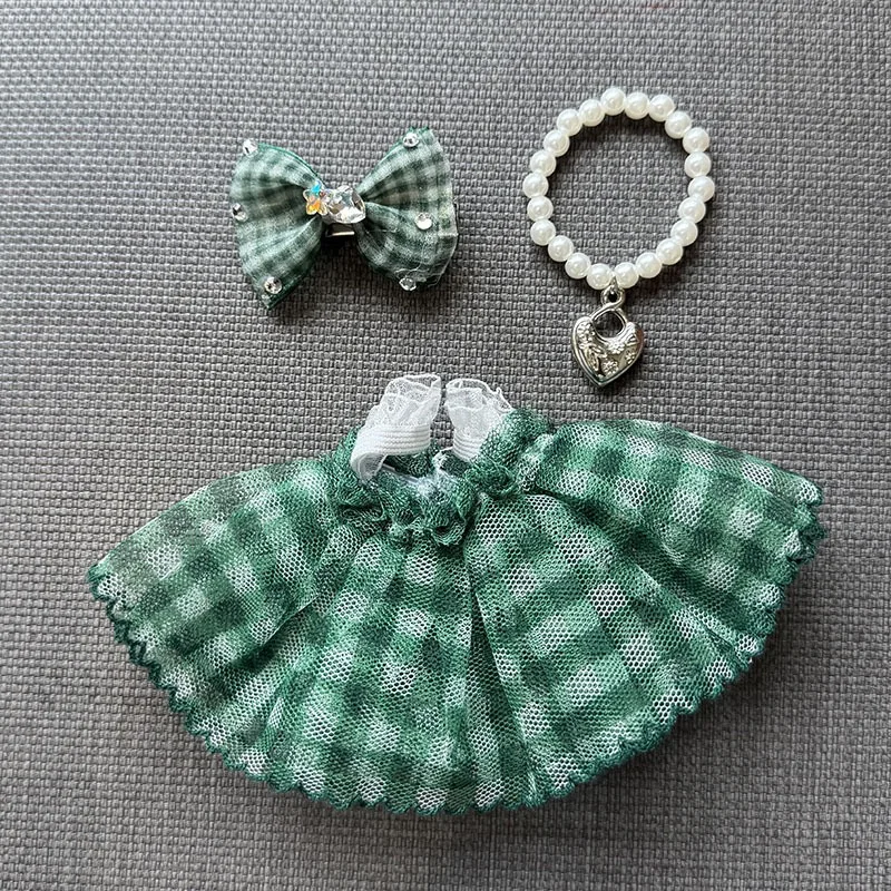 ل 17 سنتيمتر Labubu الملابس الملونة منقوشة تنورة الفينيل دمية فستان شاش الملابس هدايا الحفلات