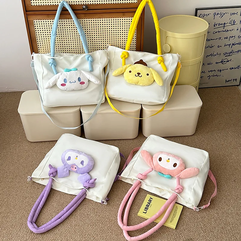 

Sanrio Melody large capacity sweet tote bag cute girl student tutoring bag new plush doll pendant women's shoulder messenger bag