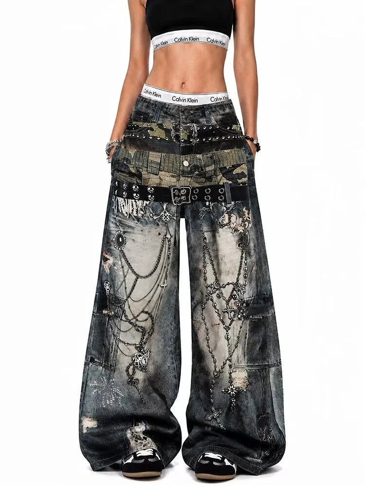Women's Fashionable Printed Patterns Street Pants Casual Bottoms High Waist Thin Trousers Female Unisex Wide Leg Sweatpants