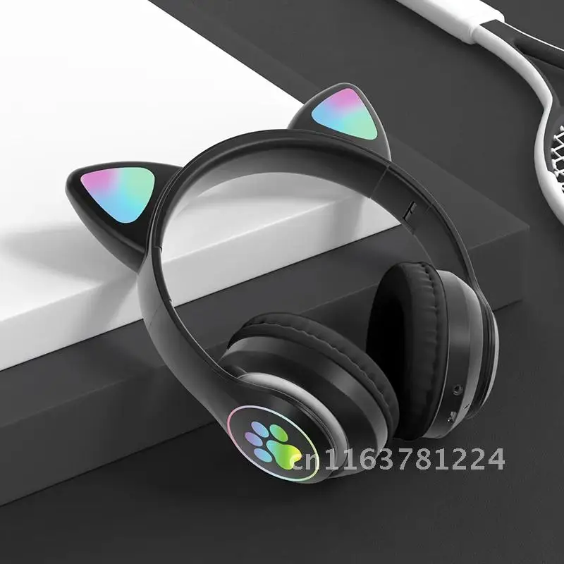 RGB Cat Ear Wireless Headphones Bass Noise Cancelling Adults Kids Girl Bluetooth Headsets Support TF Card Casco With microphone