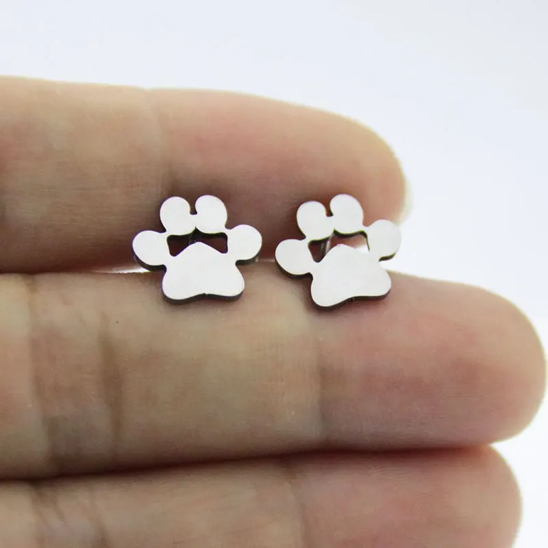 10Pairs Cat Dog Paw Print Stainless Steel Earrings Vacuum Plating Animal Ear Jewelry Gift For Women Girls Kids 4 Colors