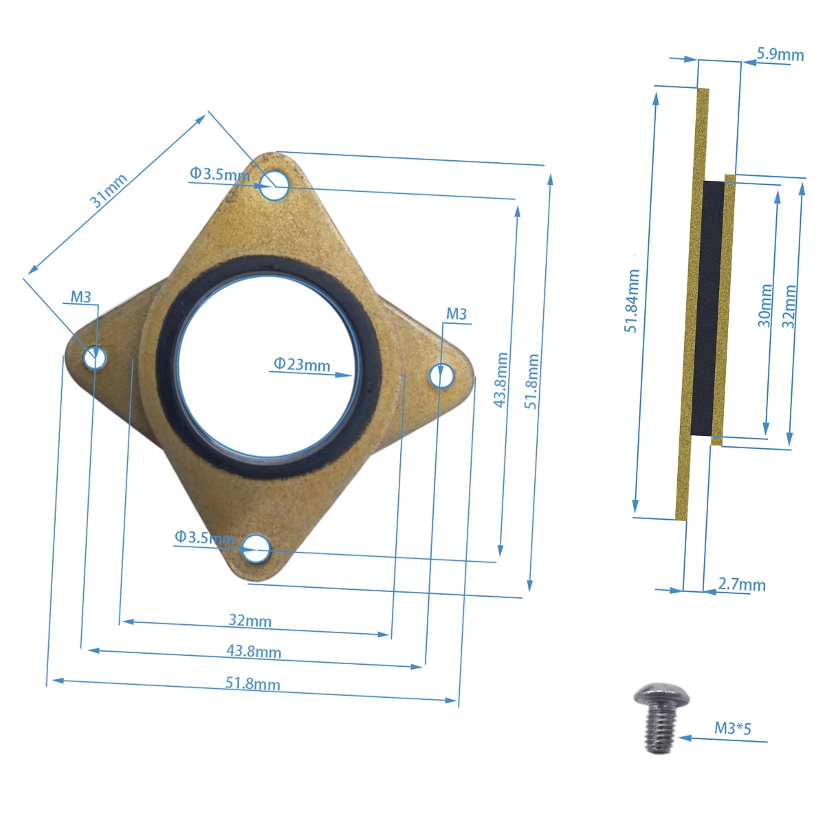 4PCS Brass&Rubber Stepper Motor Vibration Damper Shock Absorber Pad with M3 Screws for Creality CR-10/CR-10S/CR-10 V2/Ender 3/
