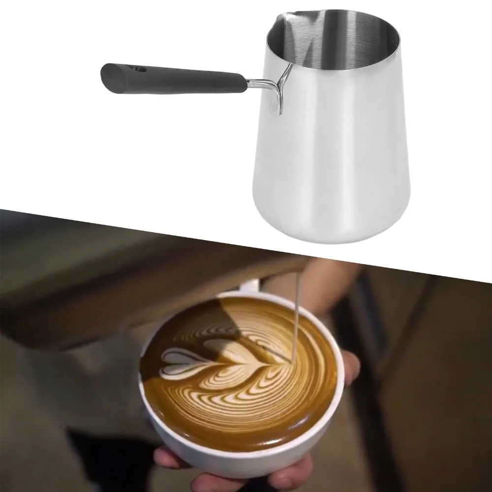 Classics Turkish 1000ml Capacity Butter Warmer With Spout Long Handle Melting Pot Stainless Steel Coffee Warmer Coffee Making view 4