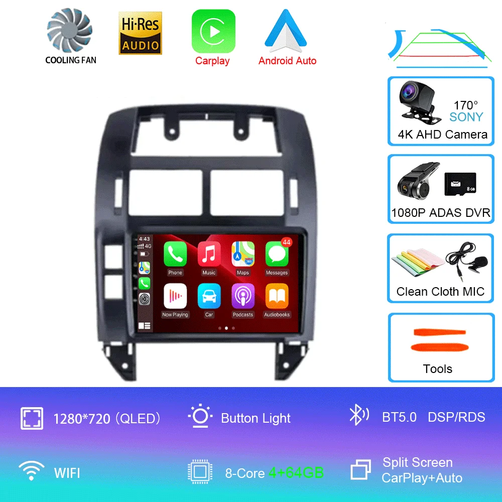 Android 16 autoradio voor Volkswagen Polo Mk4 IV 4 2001 - 2009, videospeler, navigatie, stereo, GPS, geen 2din, 2 din dvd, 4G+WIFI, DSP