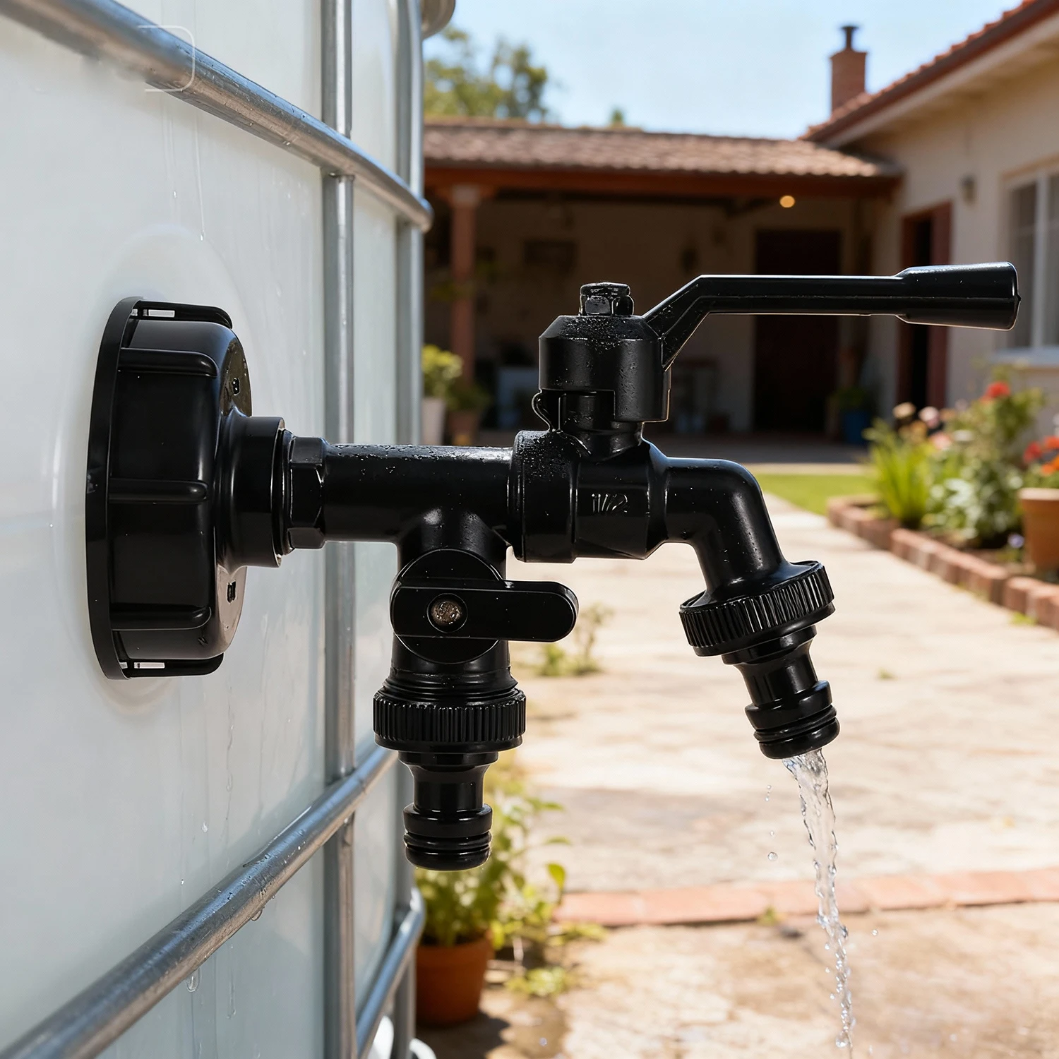 

Black Brass Faucet Dual Control 2 Outlet Water Tap IBC Tank Discharge Adapter Replacement Valve Irrigation Water Controller