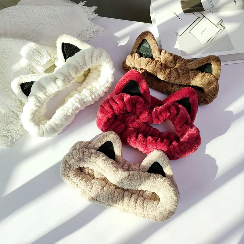 

Korean Style Cat Ear Headband for Women Non-Slip Adjustable Hair Band for Facial Skincare Makeup Washing Plush Headwear