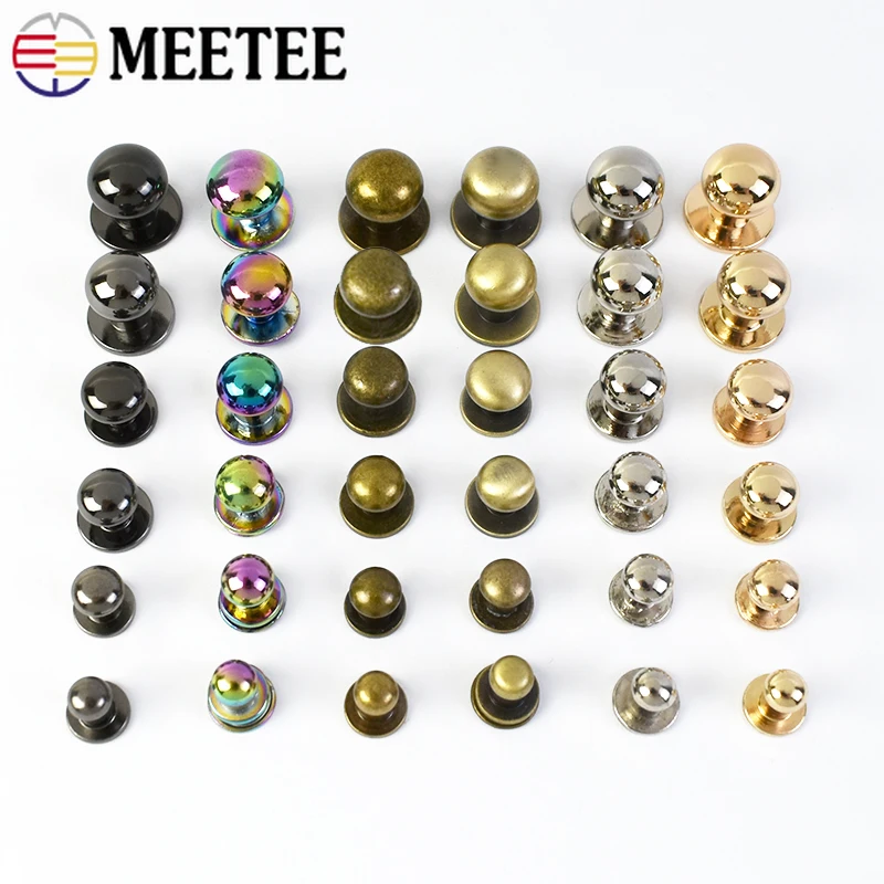 20Pcs Meetee 4-12mm Metal Rivets Nails Buckles Round Head Studs Screw Buckle Button Clasp Belt Bag Clothes Leather Accessories