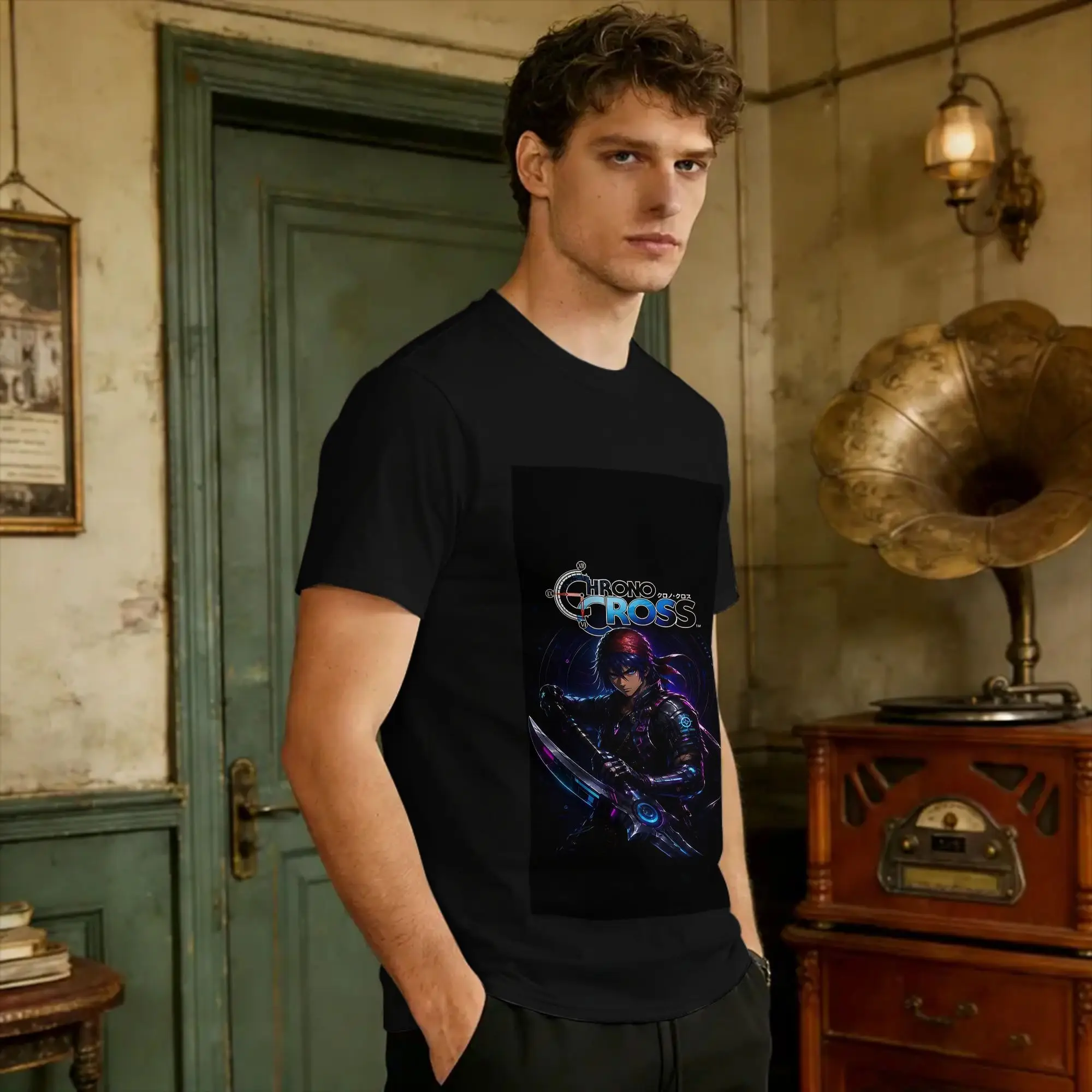 Vintage T-Shirt Summer Cyberpunk Serge Chrono Cross Art  Neon Futuristic Warrior - Chrono Trigger T Shirts Chrono Trigger Tshirt