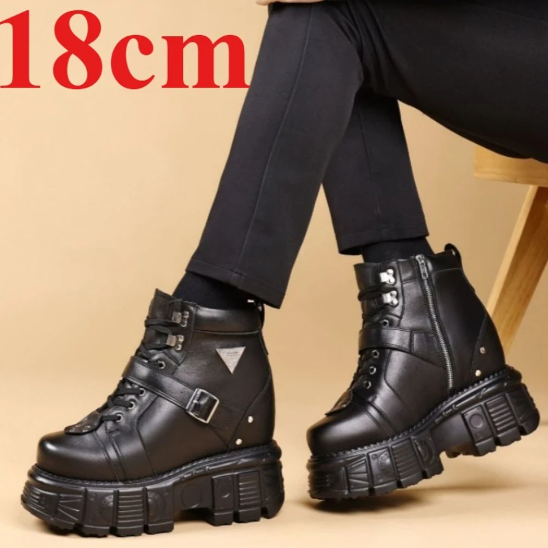 

Genuine Leather Hidden Heel Shoes Men's 18cm Elevator Shoes Banquet Host Stage Bar Date Actor Specific Functional Footwear Shoes