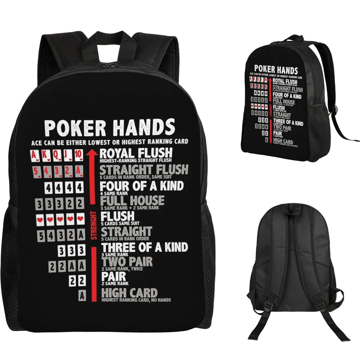 Poker Hands Student Backpack School Bag Hiking Travel Daypack for Boys Girls Fashion Bookbag Shoulder Bags