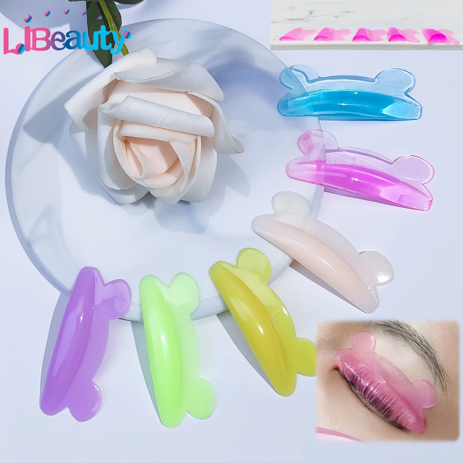 Libeauty 5 Paia Senza Colla Silicone Ciglia Perm Pad Ciglia Appiccicose Aste Scudo Ascensore 3D Piegaciglia Accessori Strumenti di Trucco