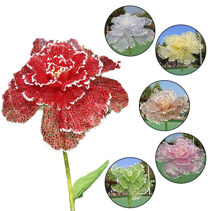 1PC Fashion Flower Head Peony Flower Photo Props Gold Foil Road-Guide Flower Background Decor Wedding Garden Decor