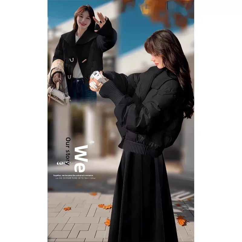 

Комплект из двух предметов: хлопковая куртка свободного кроя и юбка с высокой талией, скрывающая недостатки фигуры, в корейском стиле, для повседневной носки, зимний, женский