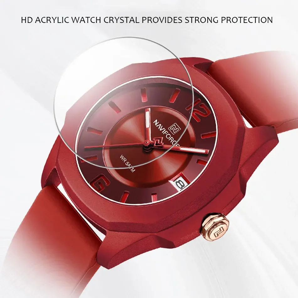 NAVIFORCE Ladies Watch For Women Silicone Strap Clock Quartz Wrist Watches for Women 5ATM Waterproof Casual Relogio Feminino