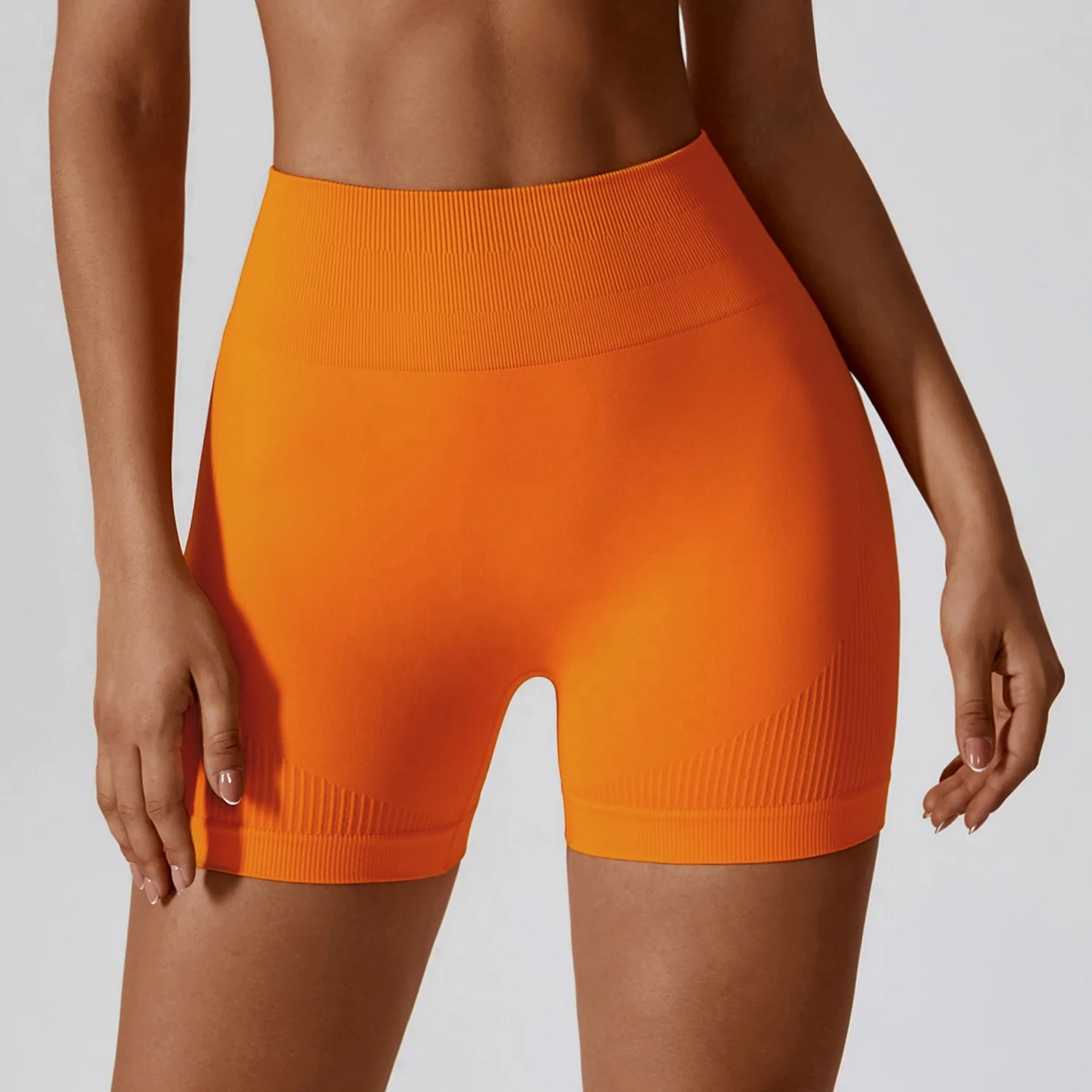 Women High Waist Lightweight Quick Dry Ribbed Scrunch Back Seamless Yoga Shorts Summer Outdoor Running Cycling Shorts