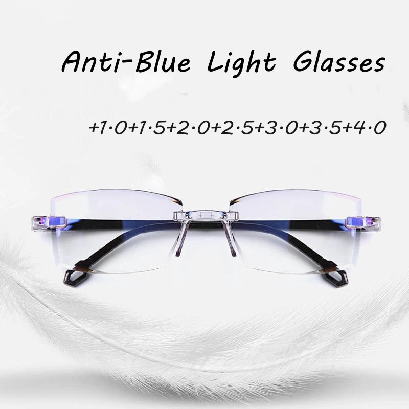 

TR90 Rimless Bifocal Reading Glasses Anti Blue Light Bifocal Far Near Magnification Eyewear Ultra Light Unisex Myopia Eyeglasses