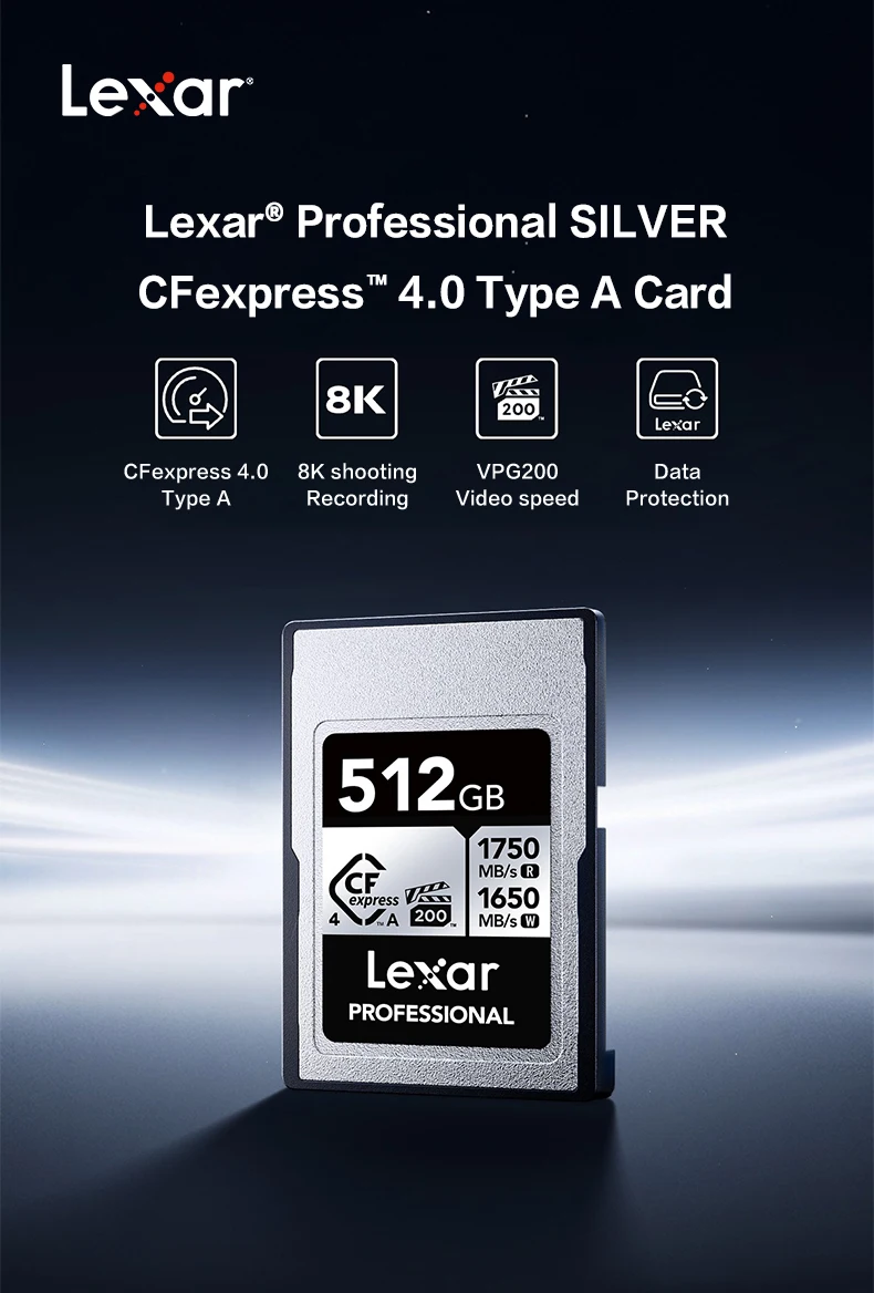 Lexar Professional SILVER CFexpress 4.0 Typ A Karte 8K VPG200 IP68 256GB 512GB 1TB 2TB Lesen 1750MB/s Schreiben 1650MB/s Für Kamera – Detail 1