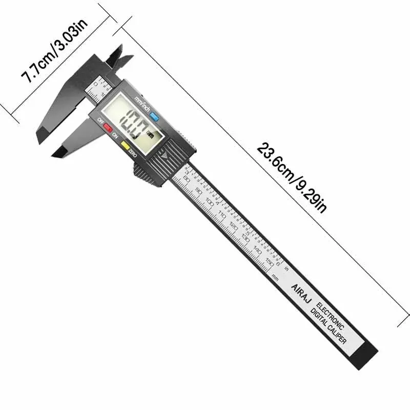 AIRAJ 150MM Vernier Caliper Plastic Digital Caliper, Inch Metric Fraction Conversion, Large LCD Display Measurement Tool