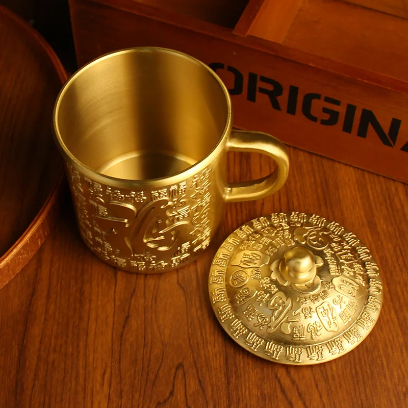 Brass Hundred Blessings Metal Craft Office Home Tea Drinking Pure Copper Fu Character Cup Sales Gift Wholesale