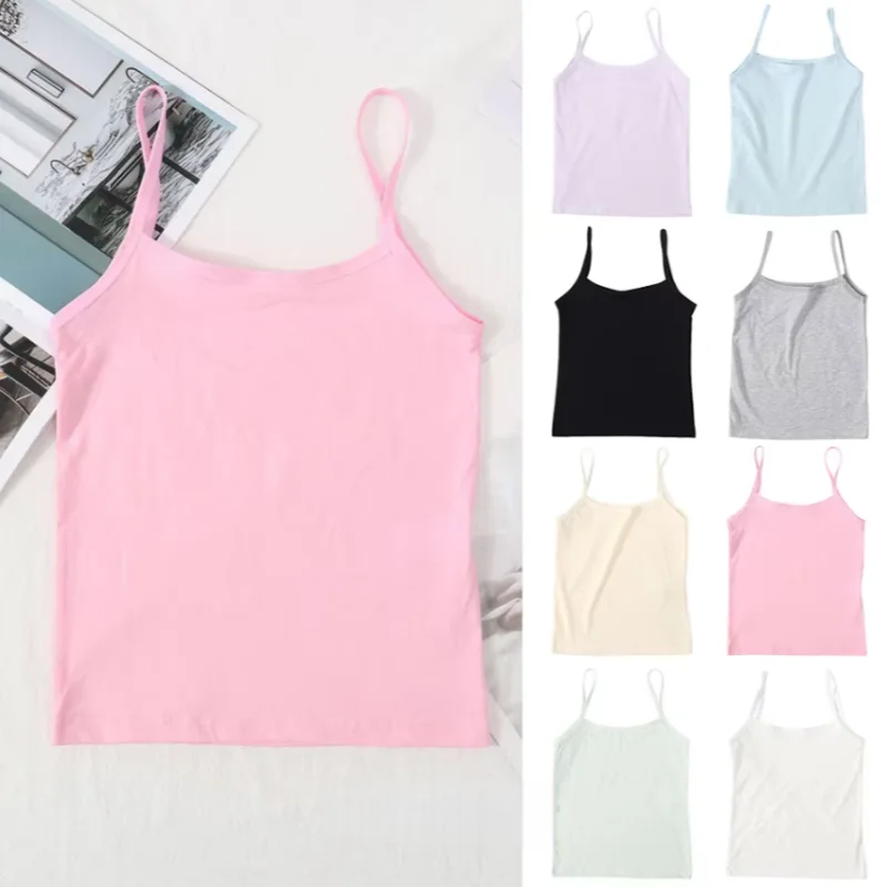 Kids Solid Color Camisole Tank Top Girls School Cotton Comfortable Vest Children Soft Undershirt Protection Underwear