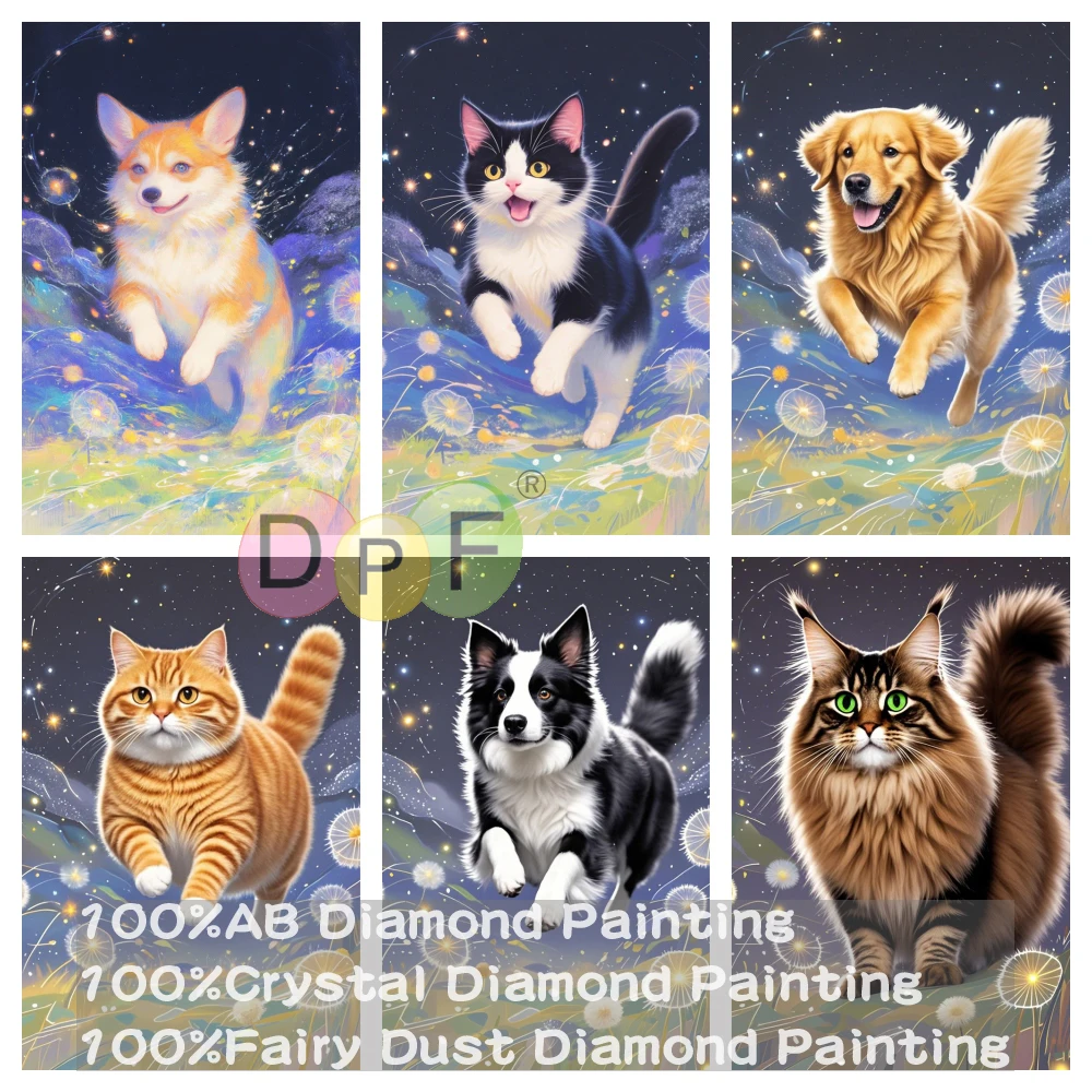 

DPF 100% Full Fairy Dust Drill Crystal AB Diamond Painting Cats And Dogs Embroidery Art Home Decor Crafts Gift