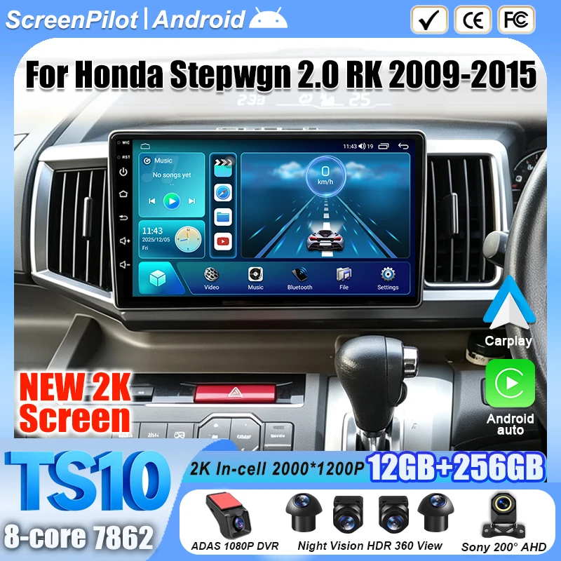 Android 16 For Honda Stepwgn 2.0 RK 2009-2015 Car Radio Stereo Head Unit Multimedia Video Player 2K QLED 9/10 Inch RDS 5G 8 Core
