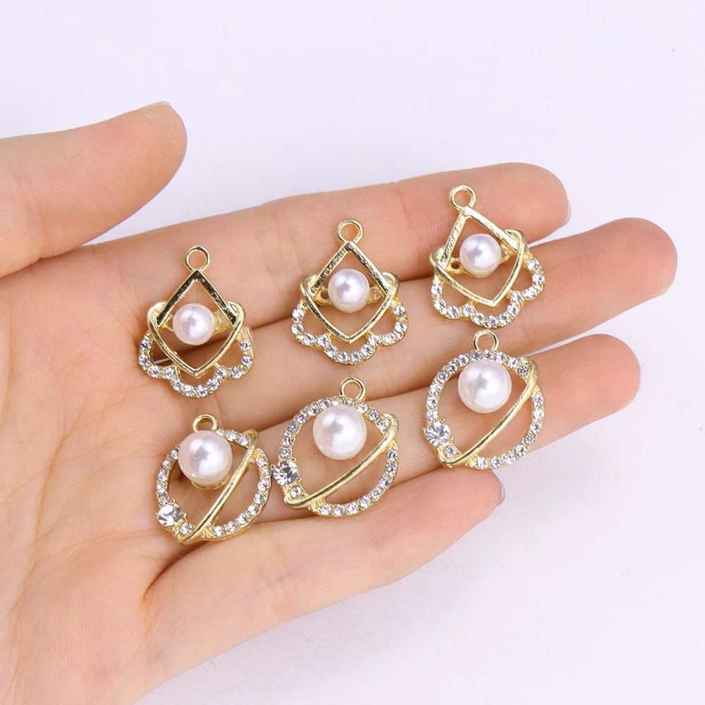 10Pcs Gold color Metal Charms Jewelry Making Accessories Spot drill Pearl Pendant Necklace Earrings DIY Popular Jewelry Crafts