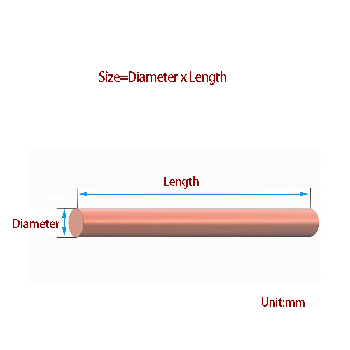 1PCS T2 Red Copper Round Bar Solid Metal Rod Dia 12-25mm Length 100-250mm for Machining DIY Craft