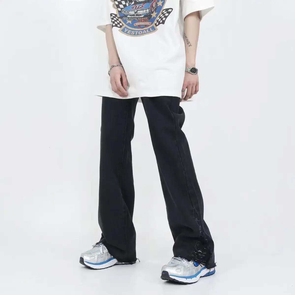 

Мужские джинсы свободного кроя с прямыми штанинами в ретро-стиле, повседневные, с высокой талией, из смеси полиэстера и хлопка, для всех сезонов, молодежная мода