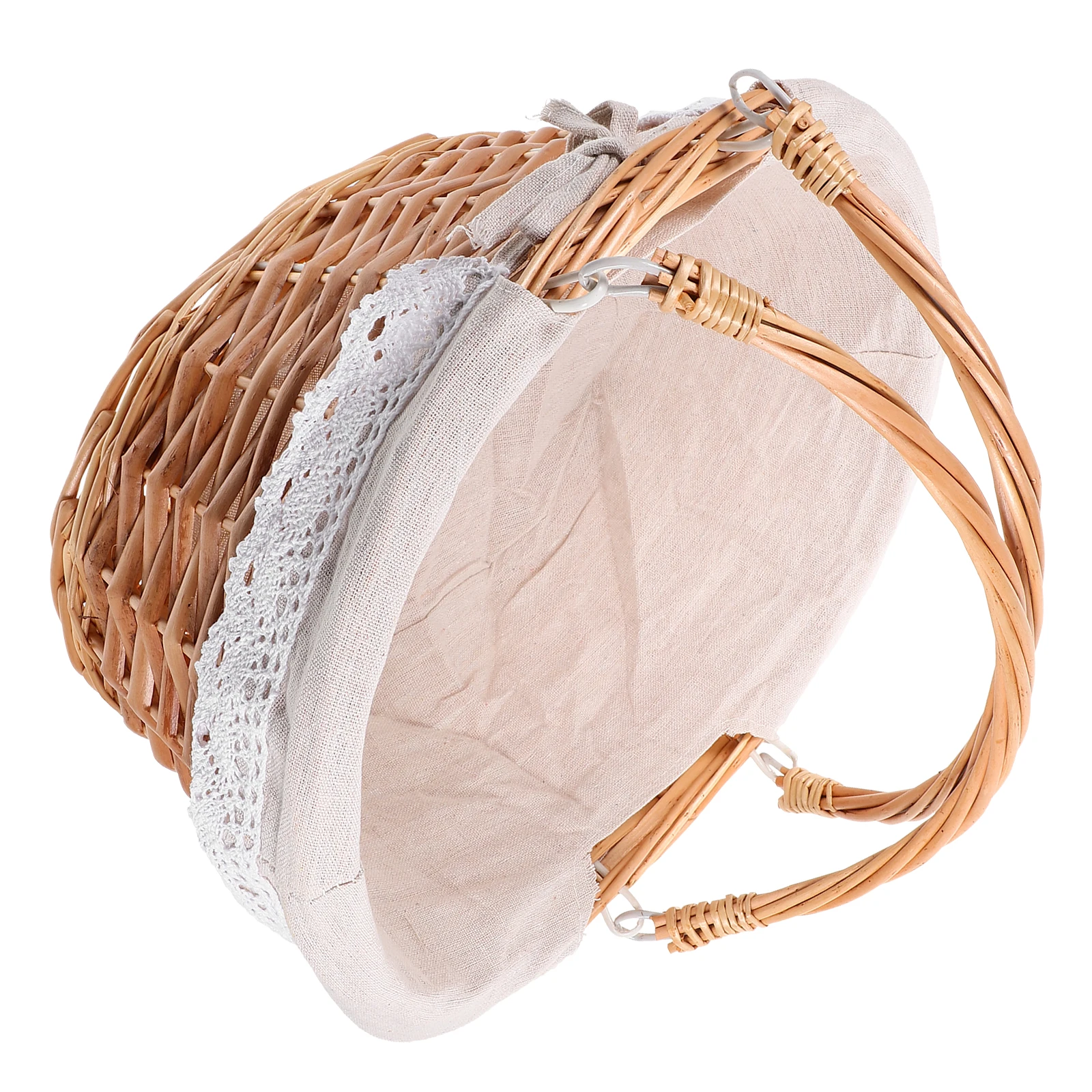 

Rattan Picnic Basket Hand Woven 38x28x17cm Natural Linen Storage Outdoor Camping Travel Kitchen Fruit Vegetable Grocery