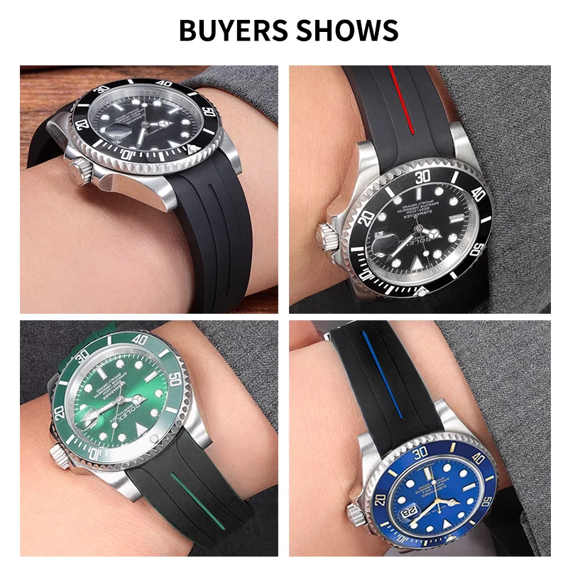 Silicone Watch Accessory for Rolex Black Submariner Datejust Yacht-Master Folding Buckle Curved Interface Lightweight Watchband