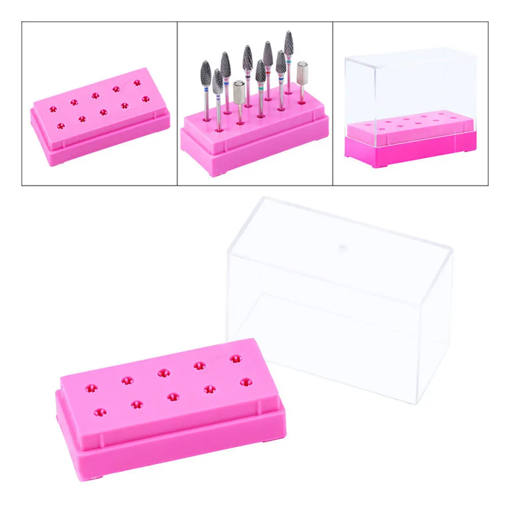

2 pcs Nail Drill Bits Storage Box Large Plastic Dustproof Organizer Holder Stand For Manicure Tools Display Case Professional